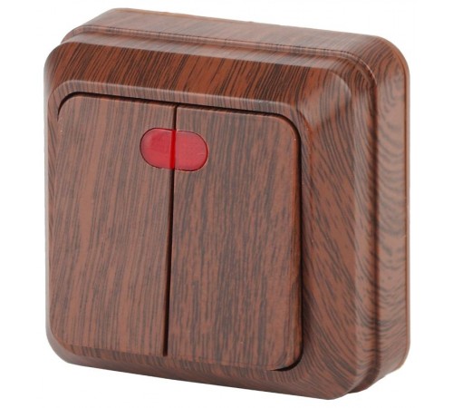 2-105-10 Intro Выключатель двойной с подсветкой, 10А-250В, IP20, ОУ, Quadro, венге  Б0030122  Intro