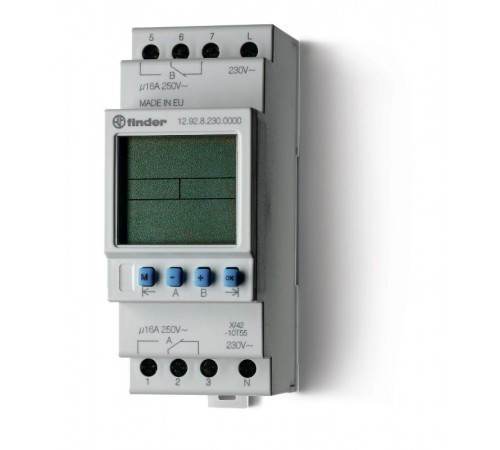 Реле времени цифровое ASTRO; программируется ПК (012.90); монтаж на рейку 35мм; 2СO 16A; питание 230В АC; ширина 35.8мм; степень защиты IP20