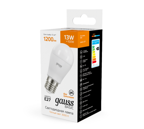 Лампа светодиодная   Basic Шар 13W 1200lm 3000K E27 LED 1/10/100  10502132  Gauss