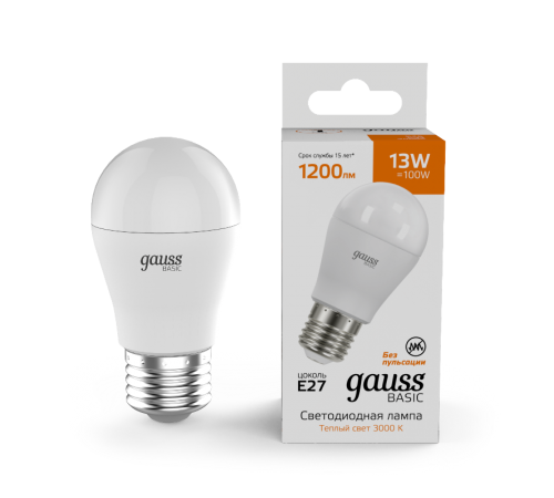 Лампа светодиодная   Basic Шар 13W 1200lm 3000K E27 LED 1/10/100  10502132  Gauss
