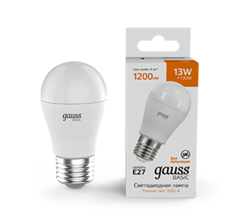 Лампа светодиодная   Basic Шар 13W 1200lm 3000K E27 LED 1/10/100  10502132  Gauss