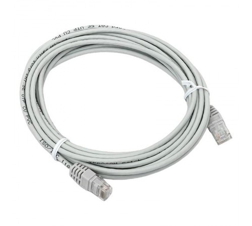 Патч-корд TERACOM Cat.5E (1Гбит/с) неэкранированный UTP оболочка PVC серый (5м)  TRC-5EUTP-PVC-5M-GY  EKF