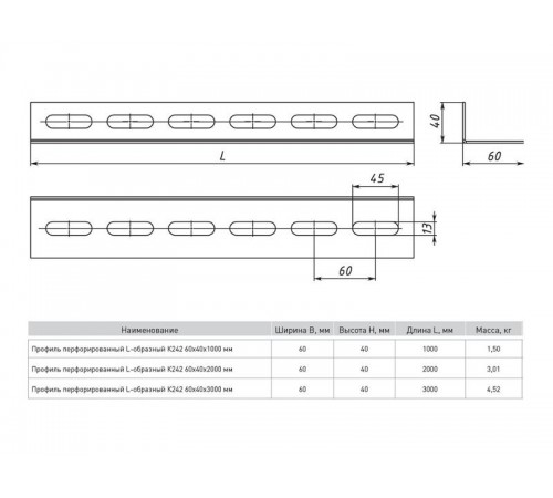 Профиль перфорированный L-образный К242 60х40х2000мм (2мм)   ppl6040-2-2  EKF