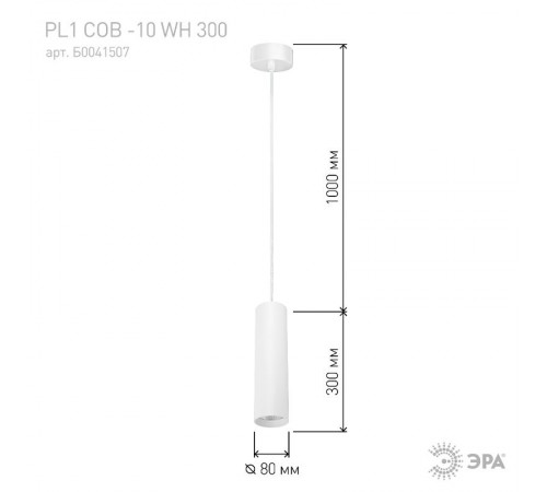 Светильник подвесной подсветка PL1 COB -10 WH 300 LED COB, 10W, D80*300мм, белый  Б0041507  ЭРА