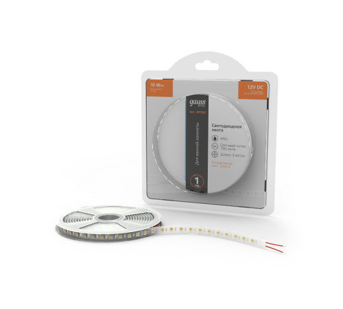 Лента светодиодная Basic LED 5050/60 12V 10W/m 700lm/m 3000K 10mm IP65 3m 1/100  BT050  Gauss