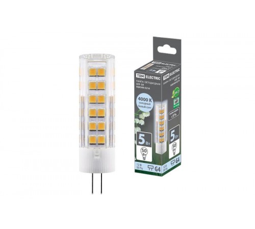 Лампа светодиодная G4-5 Вт-AC/DC 12 В-4000 К, SMD, 16x57 мм  SQ0340-0214  TDM