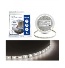 Лента светодиодная, 60SMD(5050)/m 14.4W/m 12V 5m 4000К, LS607 FERON  48290  FERON