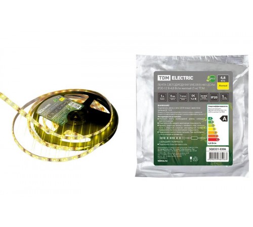 Лента светодиодная SMD2835-60 LED/м-IP20-12 В-4,8 Вт/м-желтый (5 м)  SQ0331-0306  TDM
