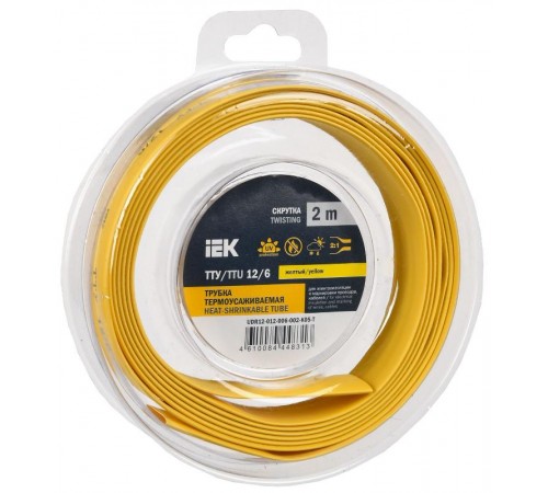 Трубка термоусадочная ТТУ нг-LS 12/6 желтая (2м/упак) IEK  UDR12-012-006-002-K05-T  IEK