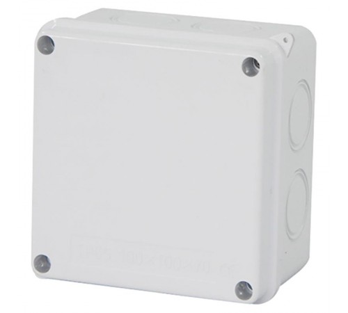 Коробка разветвительная 100*100*70 мм, 7 выбивных отверстий, IP65, светло-серая, EBX31-02-65  39558  STEKKER