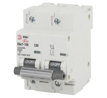 Выключатель автоматический двухполюсный NO-902-277 ВА47-100 2Р 80А 10 кА кривая С (6/60/1500) Pro  Б0048867  ЭРА