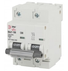 Выключатель автоматический двухполюсный NO-902-277 ВА47-100 2Р 80А 10 кА кривая С (6/60/1500) Pro  Б0048867  ЭРА