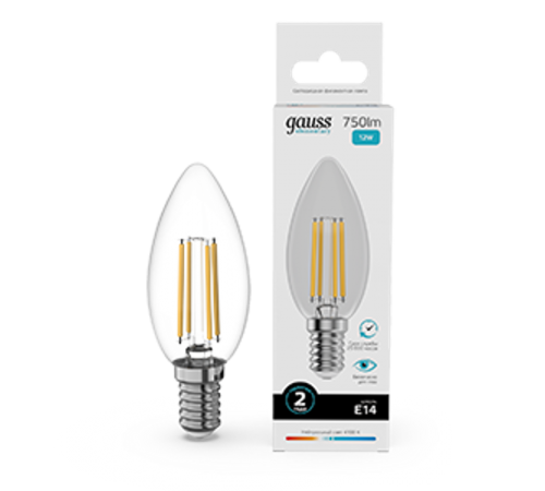 Лампа светодиодная   Filament Elementary Свеча 12W 750lm 4100К Е14 LED 1/10/100  32122  Gauss