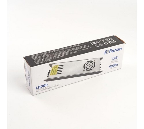 Трансформатор электронный для светодиодной ленты 500W 12V (драйвер), LB009  48009  FERON