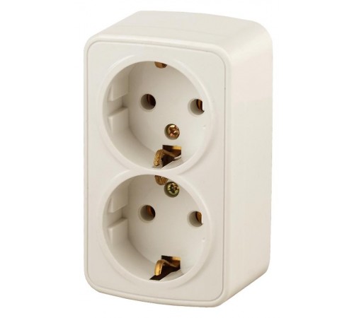 Розетка Intro Polo 3-204-02 с заземлением двойная 2х2P+E Schuko, 16A-250В, IP20, ОУ, слоновая кость  Б0053574  Intro