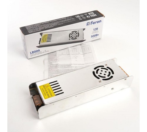 Трансформатор электронный для светодиодной ленты 500W 12V (драйвер), LB009  48009  FERON