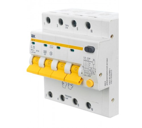 Выключатель автоматический дифференциального тока АД14 4п 25А C 30мА тип AC (5 мод)  MAD10-4-025-C-030  IEK