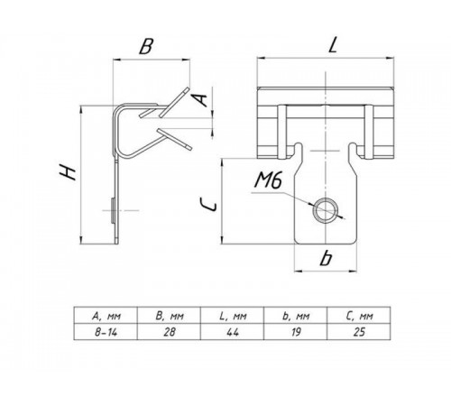 Зажим балочный 8-14 мм с М6 TDZ  ZB8-14-M6  EKF