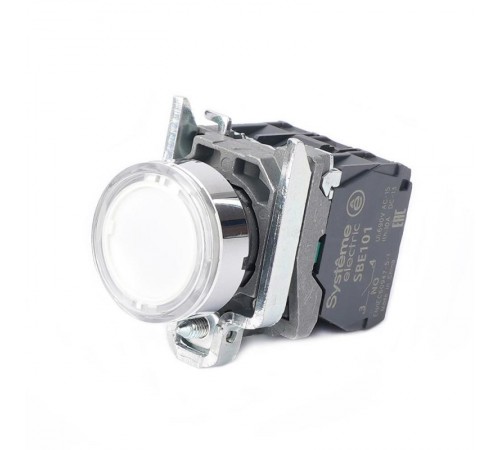 Кнопка SB4 с подсветкой в сборе модульная 22мм белая металл 24ВDC 1НО+1НЗ  SB4BW31B5  SE