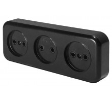 Розетка 3-местная без заземляющего контакта, 250В, 16А, IP20, PST16-50-20 (RA 16-344-Ч), черный  39700  STEKKER