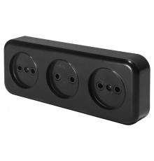 Розетка 3-местная без заземляющего контакта, 250В, 16А, IP20, PST16-50-20 (RA 16-344-Ч), черный  39700  STEKKER