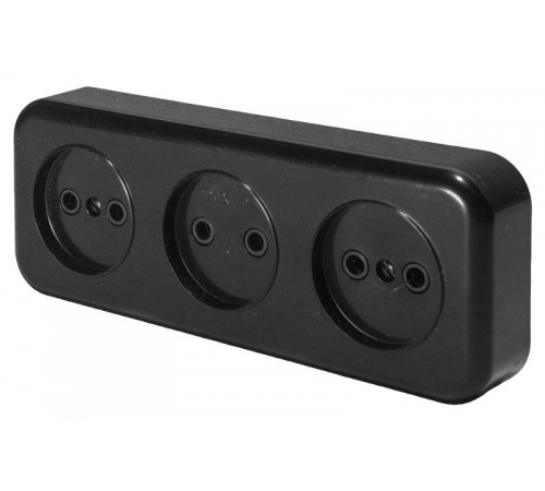 Розетка 3-местная без заземляющего контакта, 250В, 16А, IP20, PST16-50-20 (RA 16-344-Ч), черный  39700  STEKKER