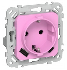 FLITE Розетка с заземлением со шторками 16А с USB A+C 20Вт быстрозажимные клеммы РСЮшс11-1-ФлПр пурпурный  FI-R14-16-1-U22-020-K99  IEK