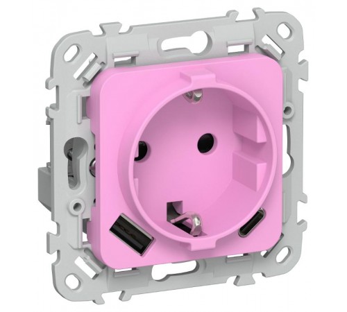 FLITE Розетка с заземлением со шторками 16А с USB A+C 20Вт РСЮшс11-0-ФлПр пурпурный  FI-R14-16-U22-020-K99  IEK