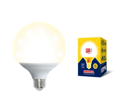 Лампа светодиодная LED-G95-16W/3000K/E27/FR/NR LED. "шар", матовая. Серия Norma. 3000K  UL-00004873  Volpe