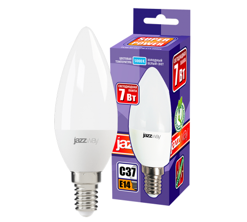 Лампа светодиодная LED 7Вт E14 220В 5000К PLED- SP C37 свеча  1027832-2  Jazzway