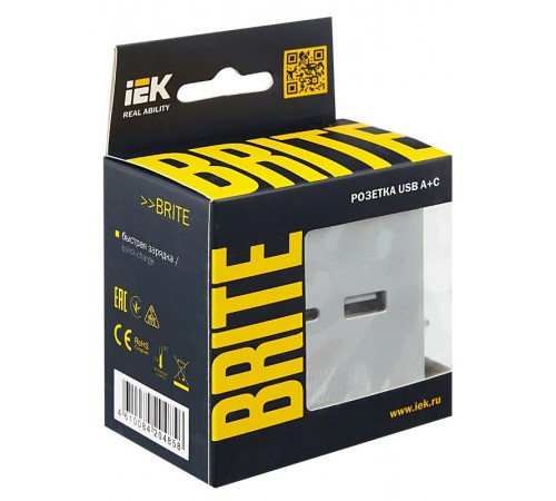 BRITE Розетка USB A+C 18Вт РЮ11-1-БрА алюминий  BR-U22-018-K47  IEK