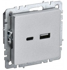 BRITE Розетка USB A+C 18Вт РЮ11-1-БрА алюминий  BR-U22-018-K47  IEK
