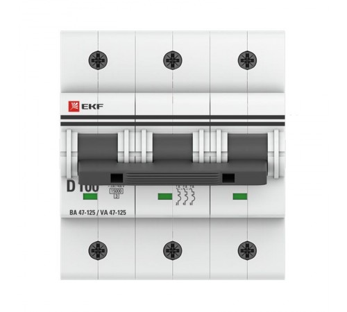 Выключатель автоматический трехполюсный ВА 47-125 100А D 15кА PROxima  mcb47125-3-100D  EKF