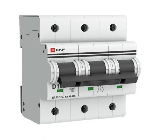 Выключатель автоматический трехполюсный ВА 47-125 100А D 15кА PROxima  mcb47125-3-100D  EKF