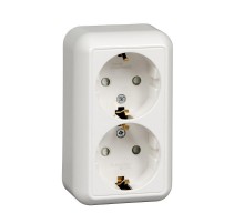 ПРИМА О/У Белый Розетка 2-ая с/з с защитными шторками 16А, с изолир. пластиной (в сборе)(опт.упак.)  RA16-214I-B  Schneider Electric