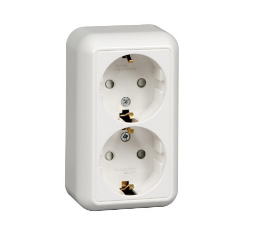 ПРИМА О/У Белый Розетка 2-ая с/з с защитными шторками 16А, с изолир. пластиной (в сборе)(опт.упак.)  RA16-214I-B  Schneider Electric