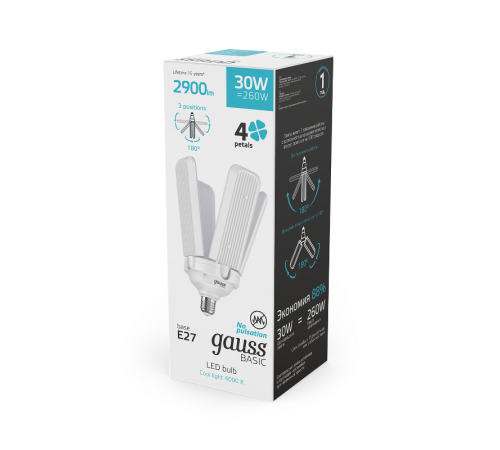 Лампа светодиодная Basic 30W 2900lm 4000K E27 Клевер-4  11732232  Gauss