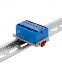 Блок распределительный с верт. адаптером на рейки  15/35мм, зажим push-in, 18  подкл. 2,5 кв.мм, синий  DTP1-018-04SPUB-V  DKC