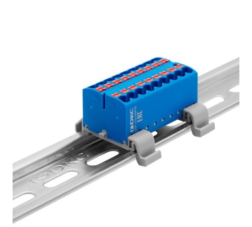 Блок распределительный с гориз. адапт. на рейку шириной 35мм, зажим push-in, 18 точки подкл. 2,5 кв.мм, синий  DTP1-018-04SPUB-H  DKC