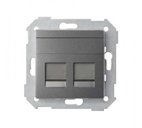 Розетка прямая для передачи данных со шторками на 2 разъема RJ45 цвета матовый титан S82 Concept  8200006-096  Simon