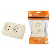 Розетка двойная 2П открытой установки с з/ш IP20 10А, слоновая кость "Ладога"   SQ1801-0065  TDM