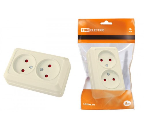 Розетка двойная 2П открытой установки с з/ш IP20 10А, слоновая кость "Ладога"   SQ1801-0065  TDM