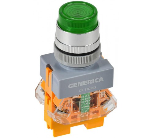 Кнопка D7-11DNZS d=22мм 1з+1р с подсветкой и фиксацией зелёная  BBT50-11DNZS-3-11-K06-G  GENERICA