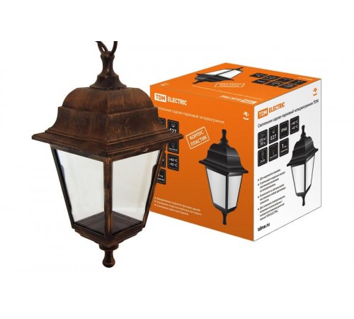 Светильник садово-парковый НСУ 04-60-001 60Вт ЛН/КЛЛ/LED Е27 IP44 четырехгранник, подвес, пластик, медь  SQ0330-0726  TDM