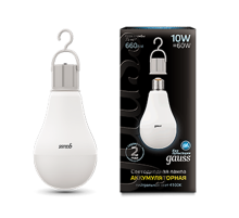 Лампа светодиодная LED A60 10W E27 660lm 4100K с Li-Ion аккумулятором 1/10/60  102402200  Gauss