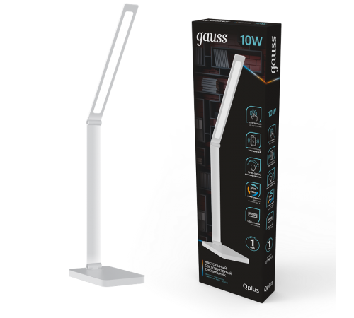Светильник настольный Qplus GTL501 10W 600lm 3000-6000K 170-265V белый диммируемый Qi USB LED 1/12  GT5011  Gauss