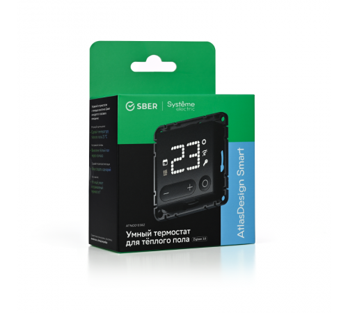 AtlasDesign SMART Черный Термостат программируемый для электрического теплого пола, Zigbee, 16 А, механизм  ATN001038Z  SE