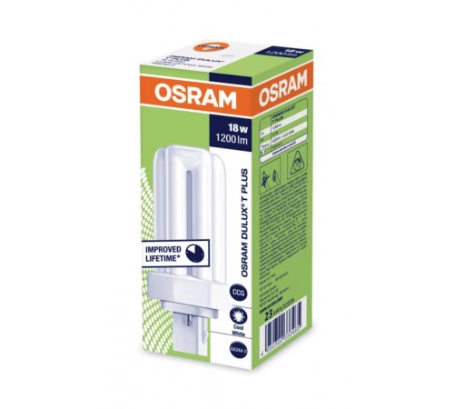 Лампа энергосберегающая КЛЛ 18Вт GX24d-2 нейтральная холодно-белая 4000К DULUX T 18W/840 PLUS GX24D 10X1  4050300333465  Osram