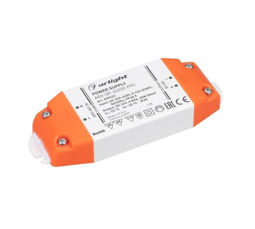 Блок питания ARV-SP-24020-PFC (24V, 0.83A, 20W) (Arlight, IP20 Пластик, 5 лет)  039233  Arlight