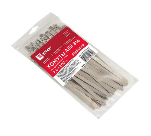 Хомут AISI 316 из нержавеющей стали, 7.9x200 (100 шт.) FlexLock PROximaplc-fl-tss-316-7.9x200EKF